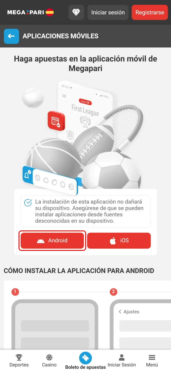 Descarga el archivo APK de la aplicación MegaPari desde una fuente oficial.