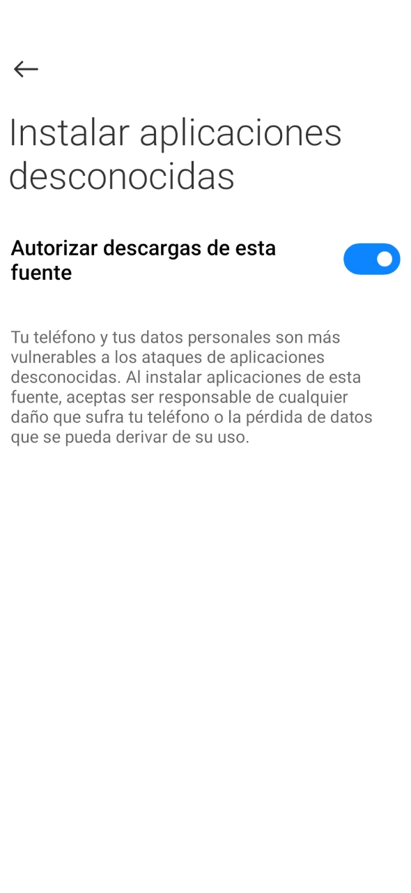 Autoriza orígenes desconocidos para instalar correctamente la app MegaPari.