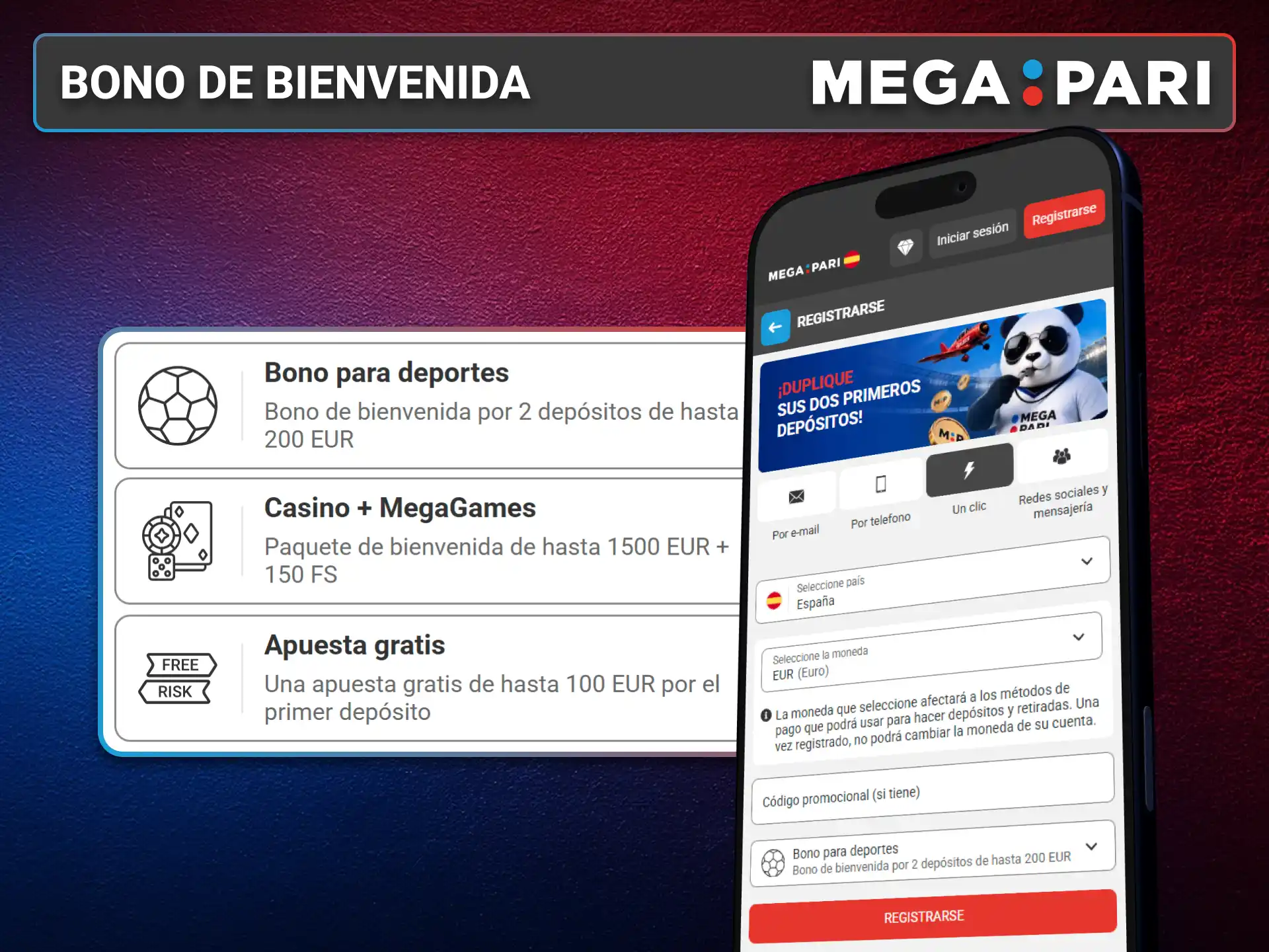 Obtén el bono de bienvenida al registrarte mediante la aplicación MegaPari.