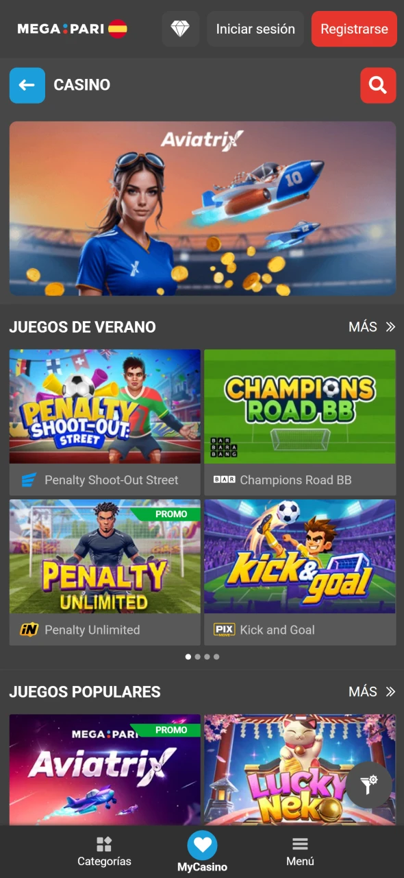 Disfruta del casino en la app MegaPari con tus juegos favoritos.