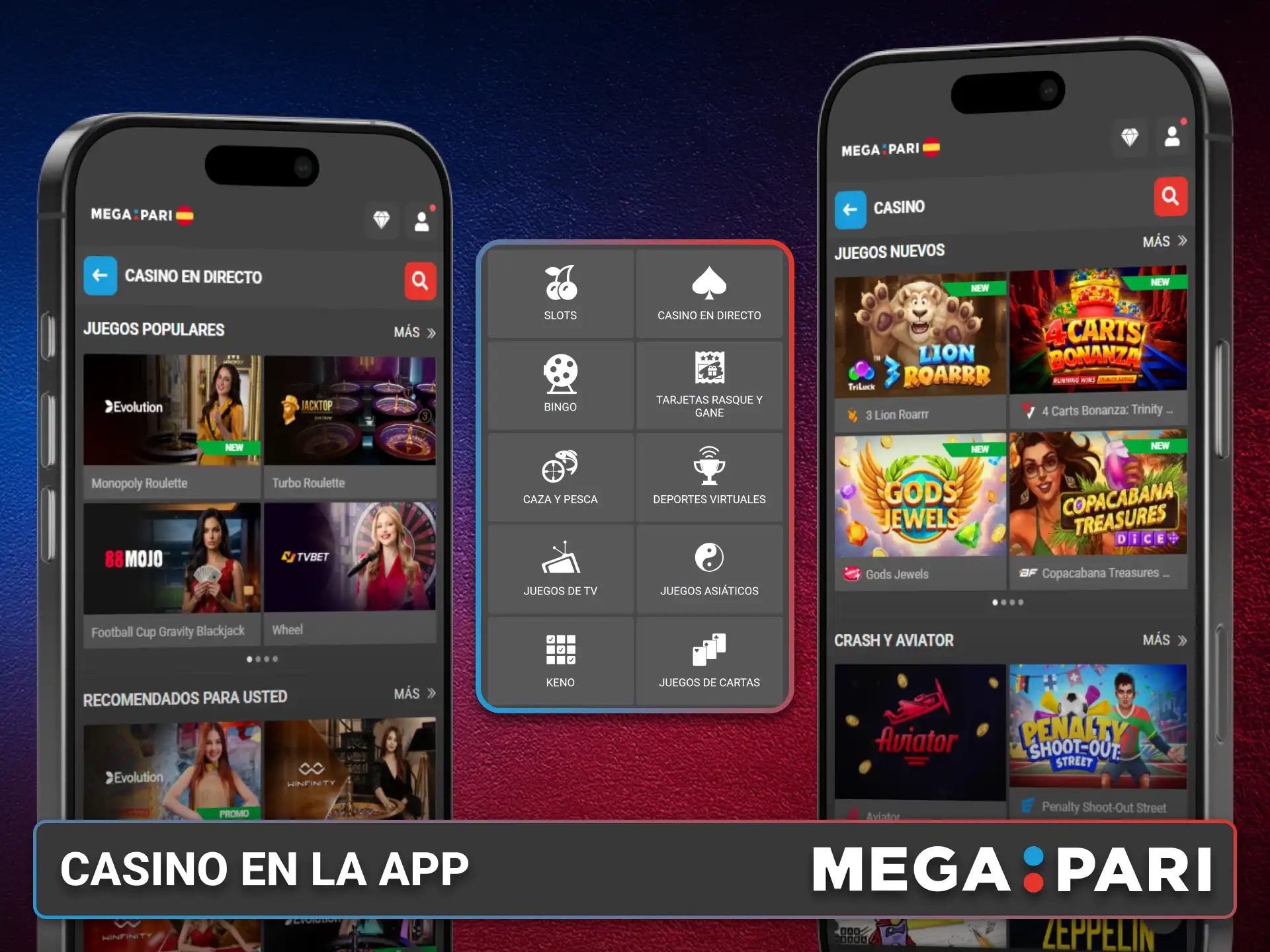 Explora juegos de casino disponibles en la app MegaPari desde tu móvil.