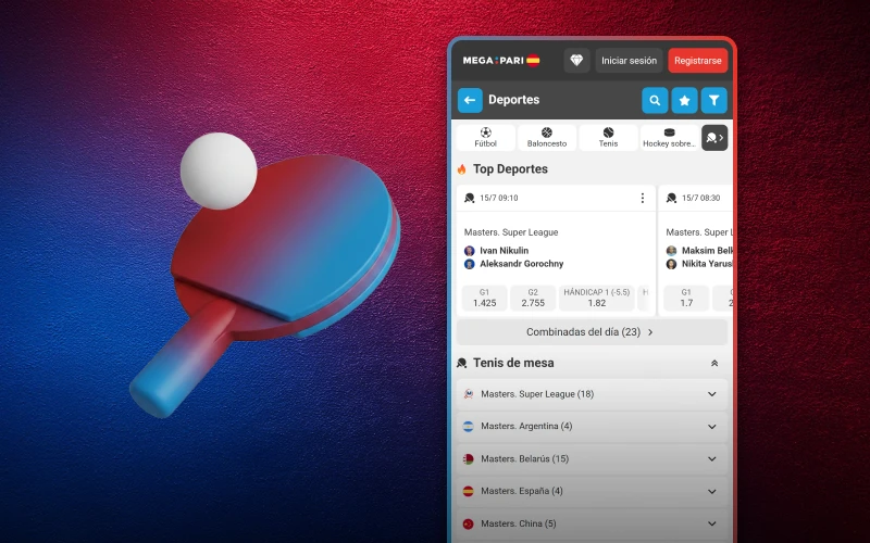Realiza apuestas de tenis de mesa desde la app MegaPari fácilmente.