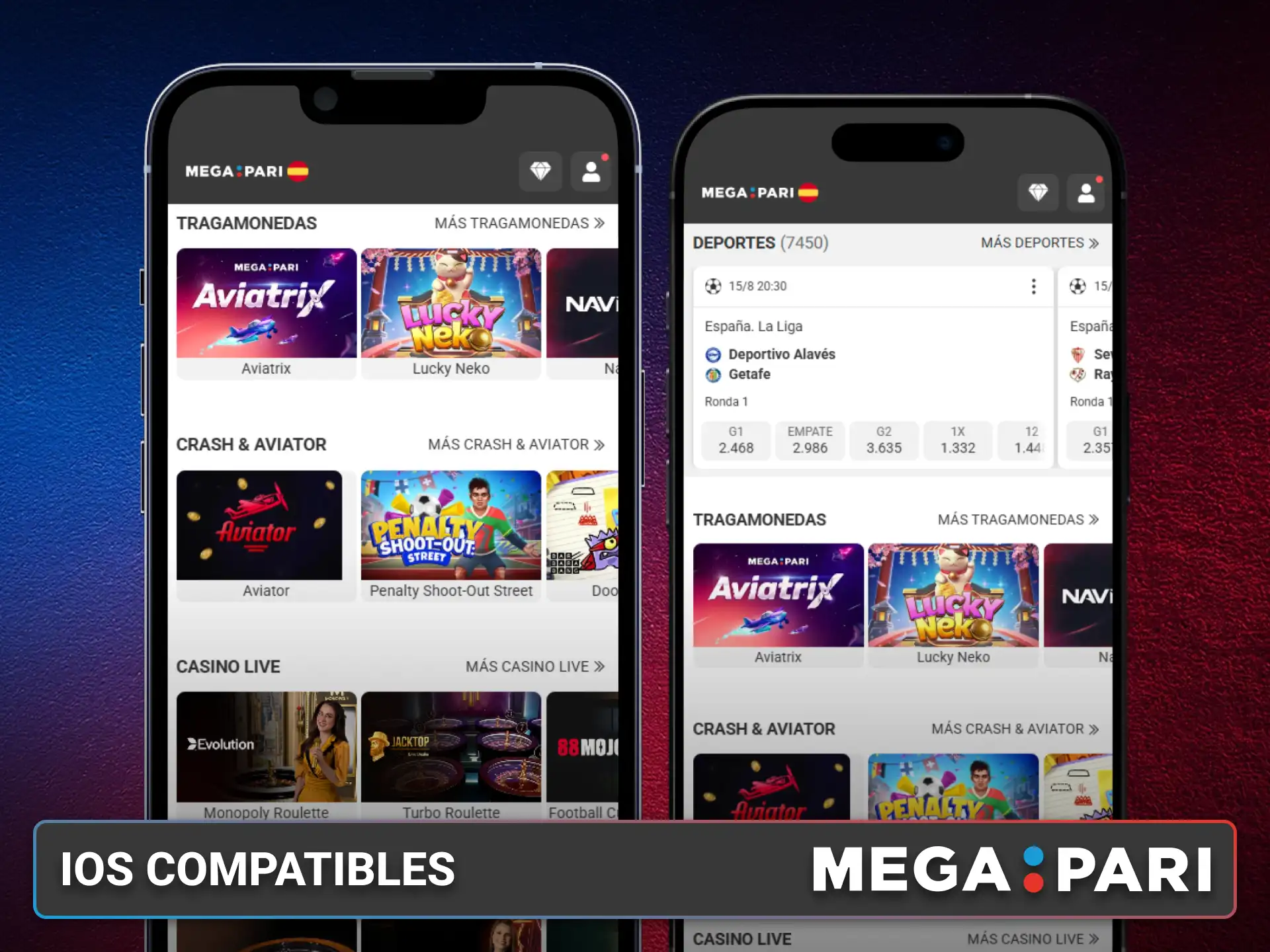 Consulta los dispositivos iOS compatibles con la app MegaPari.