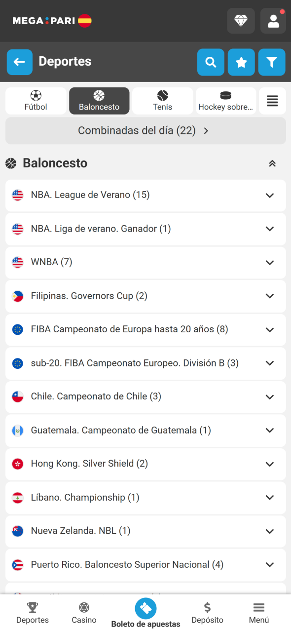 Accede a la sección de deportes de MegaPari para encontrar baloncesto.