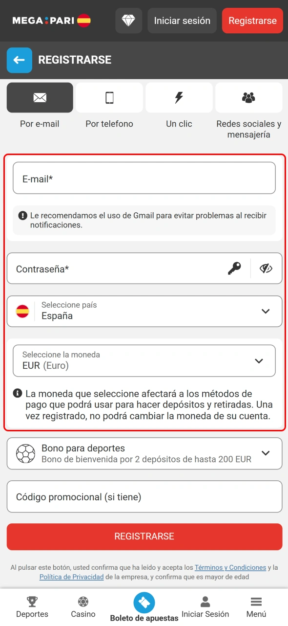 Regístrate en MegaPari para acceder a promociones exclusivas para nuevos jugadores.