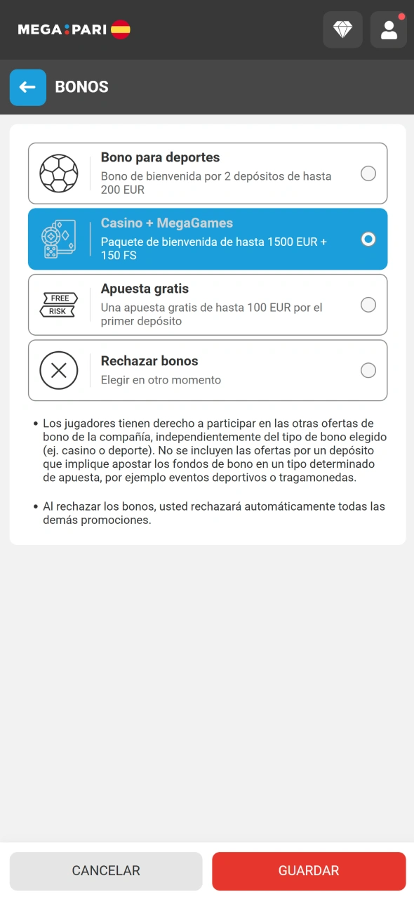 Activa el bono de bienvenida disponible para nuevos usuarios de MegaPari.