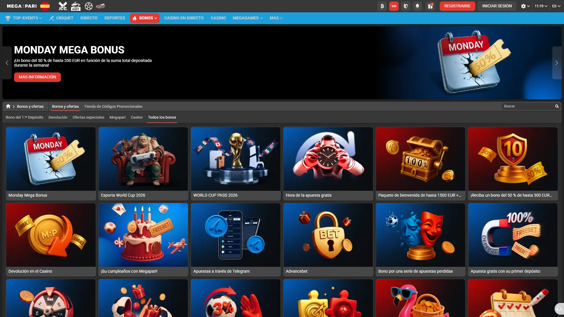 Descubre las promociones disponibles en MegaPari para jugadores de España.