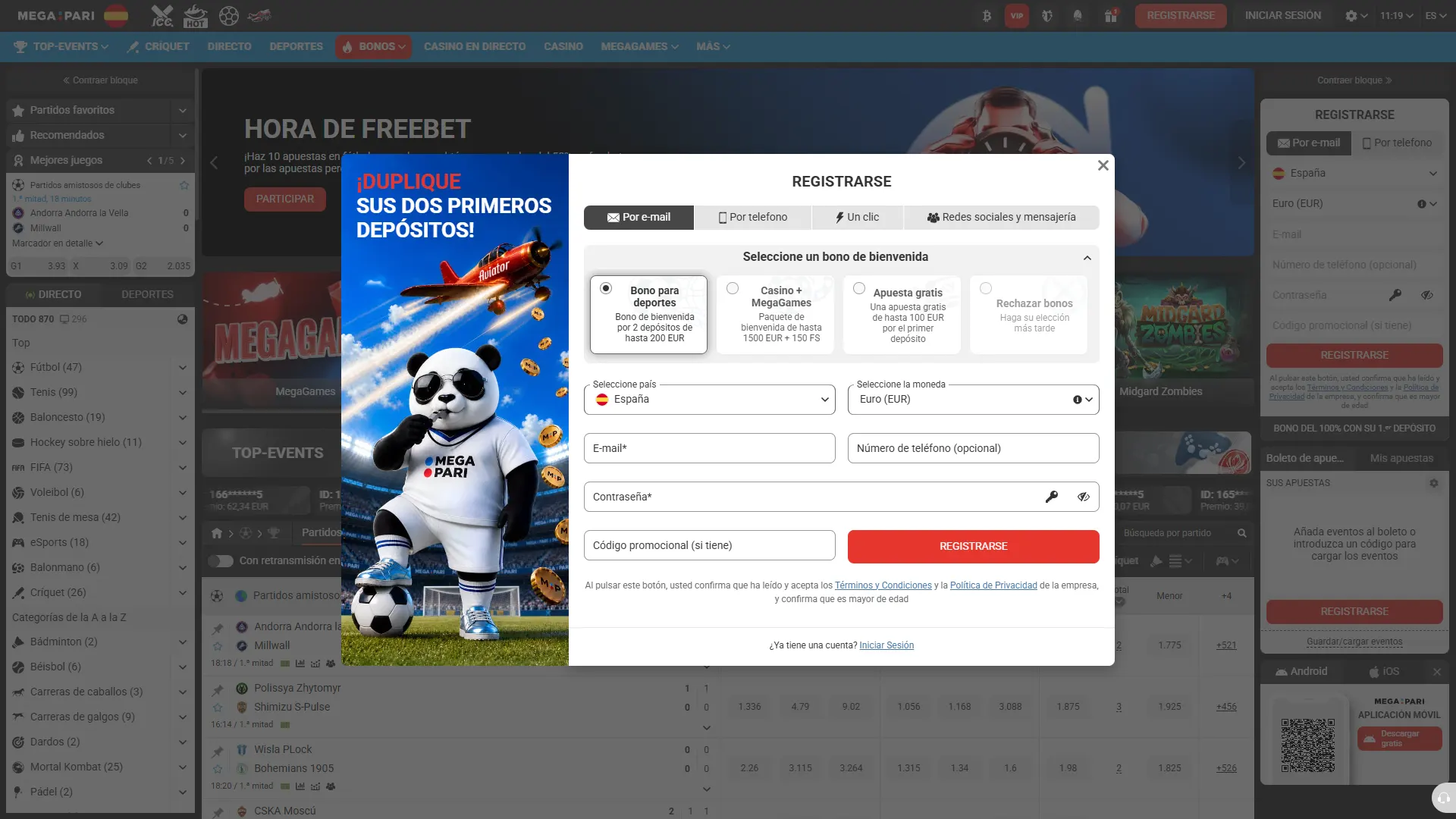 Regístrate fácilmente en MegaPari y comienza tu experiencia de apuestas online.