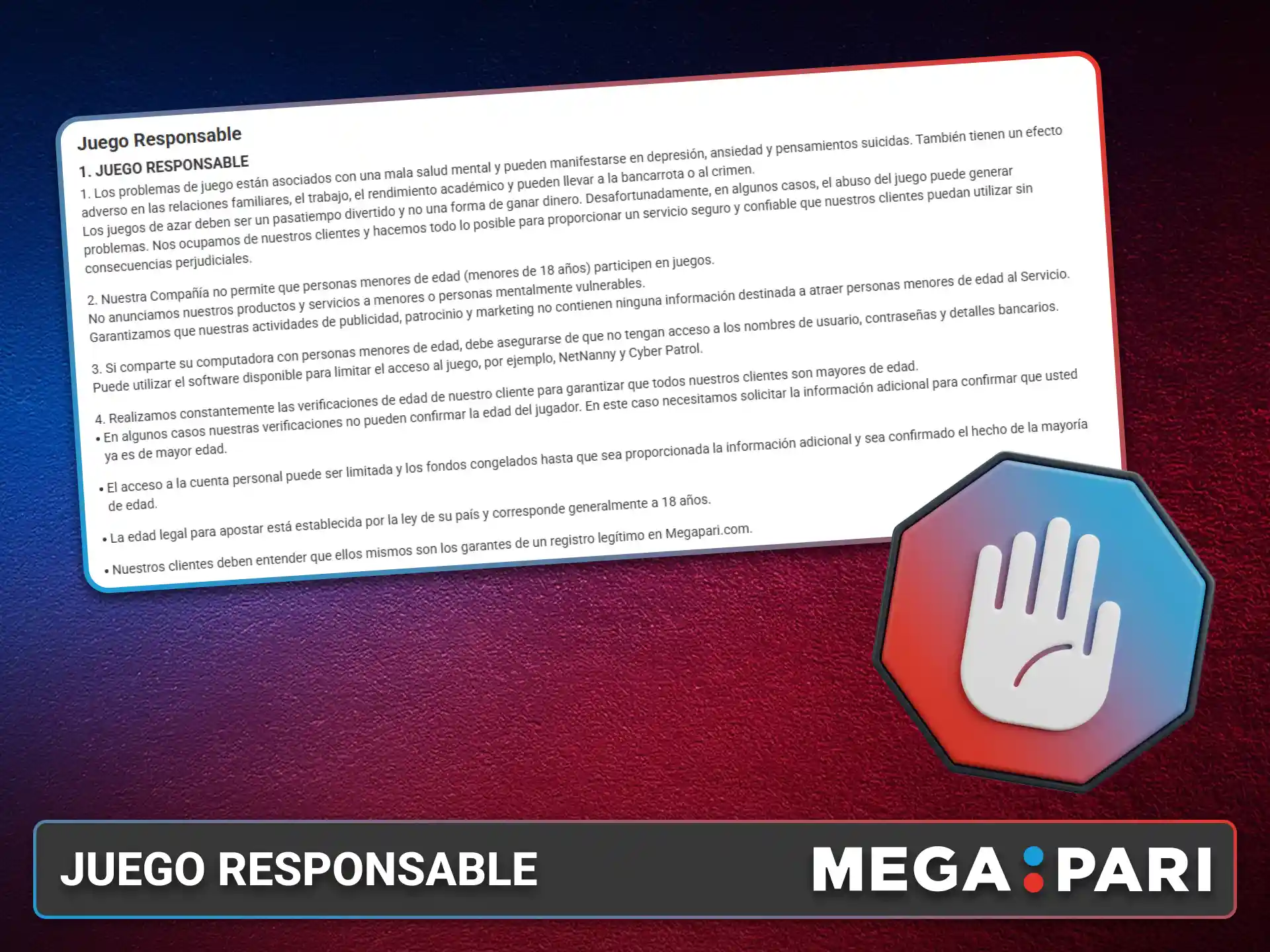 Infórmate sobre el juego responsable promovido por MegaPari para sus usuarios.