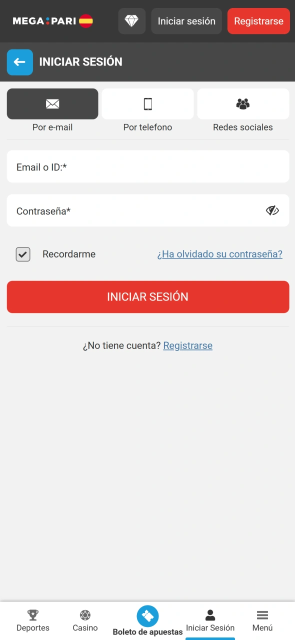 Accede a tu cuenta de MegaPari para solicitar un retiro.